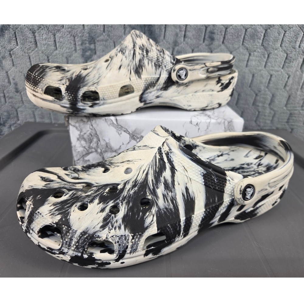 Crocs Classic Clog Black White Marble Marbled Mens 10 Womens 12 Slip On Shoes